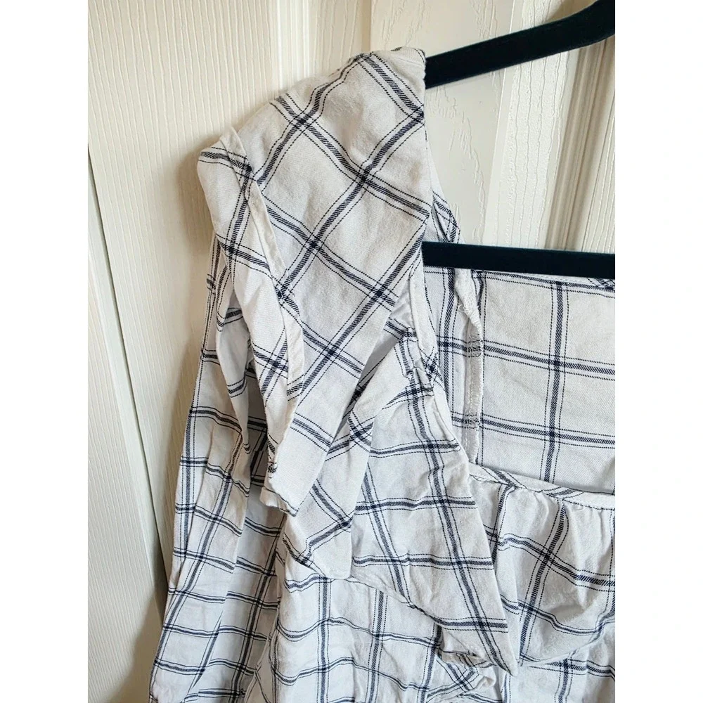 J. Crew M Re-Imagined Plaid Flannel Ruffle Square Neck Top White Medium NWT